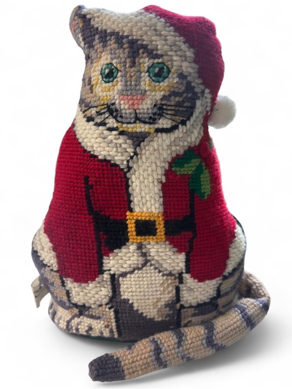 VTG Centrum Corp Needlepoint Christmas Kitty Cat Standing Santa Cat Cushion
